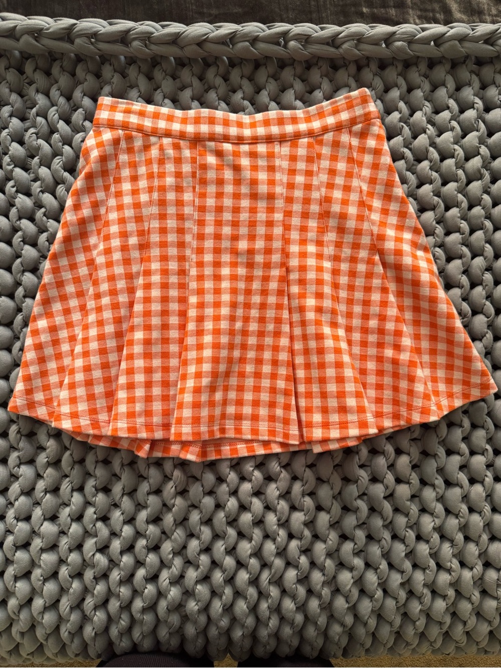 Plaid Orange Gingham Flared Mini Skirt - Women